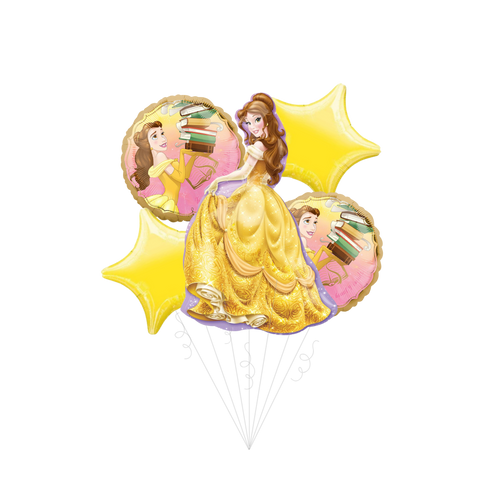 Yellow princess balloon bouquet with Belle theme for birthday from Parte Haus party supply store in Bethesda MD
