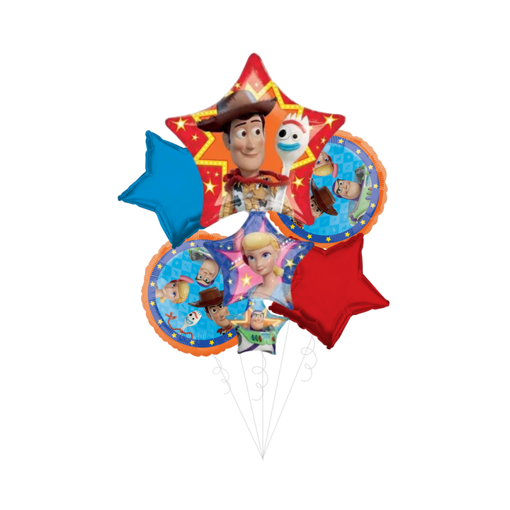 Red blue and orange Toy Story 4 foil balloon bouquet birthday theme from Parte Haus party supply store in Bethesda Maryland
