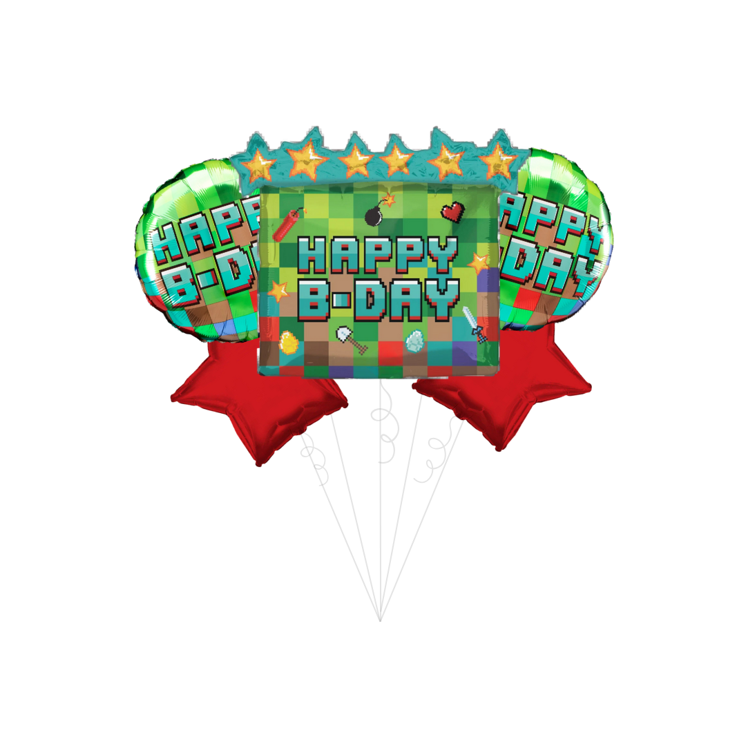 Pixel Party Birthday Foil Balloon Bundle
