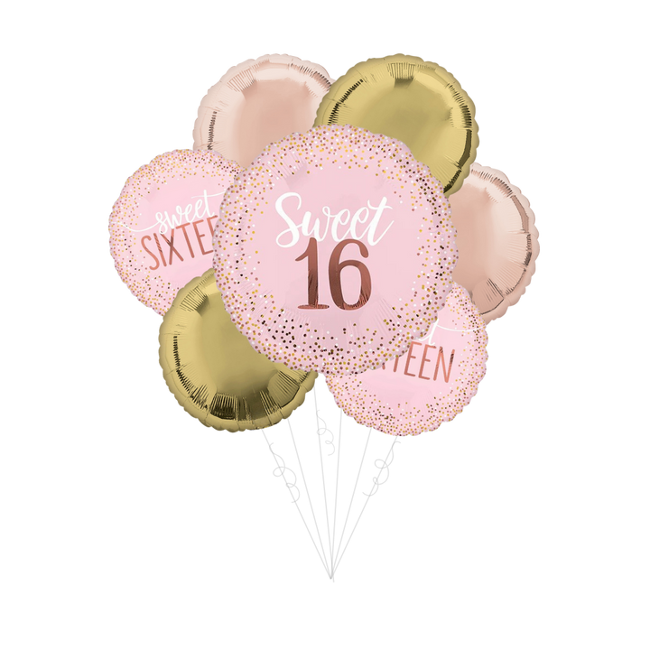 Blush Pink & Gold Sweet 16 Birthday Foil Balloon Bundle
