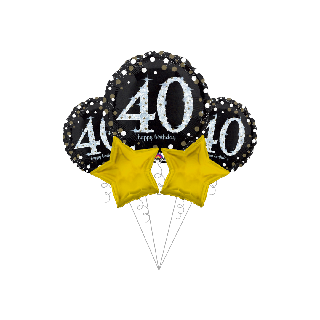 Premium Sparkling Celebration 40th Birthday Foil Balloon Bundle with Balloon Weight