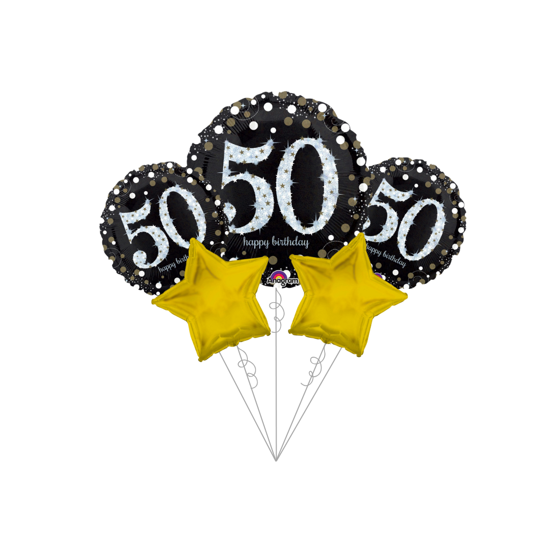 Premium Sparkling Celebration 50th Birthday Foil Balloon Bundle with Balloon Weight