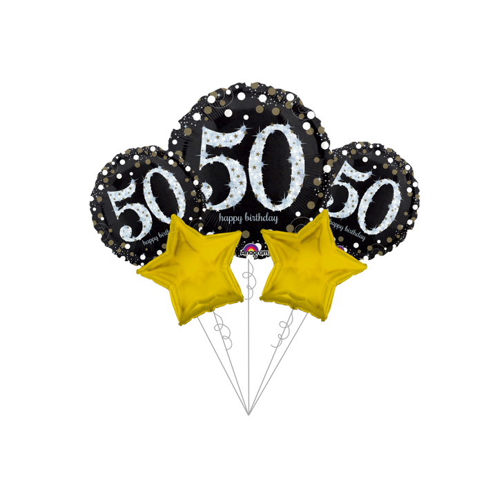 Premium Sparkling Celebration 50th Birthday Foil Balloon Bundle with Balloon Weight