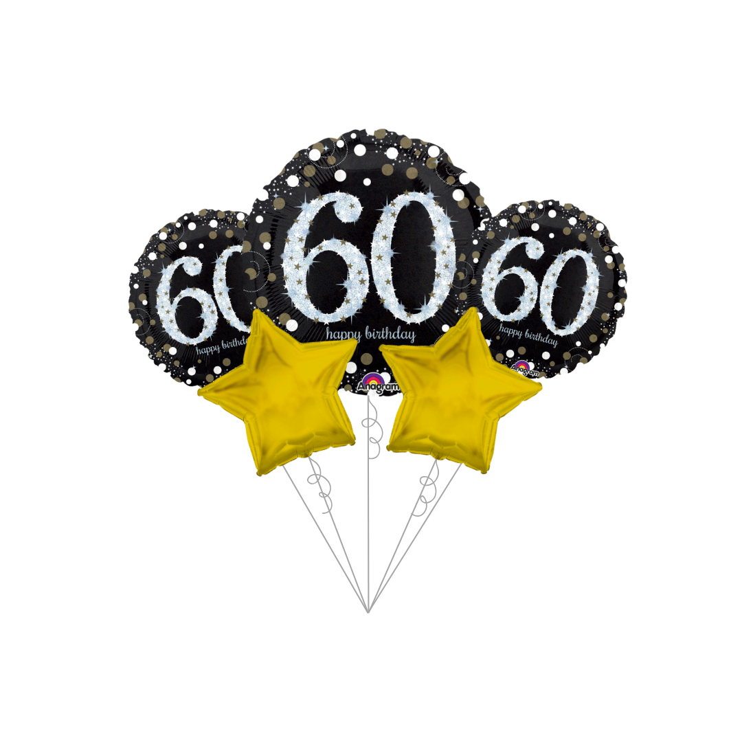 Premium Sparkling Celebration 60th Birthday Foil Balloon Bundle with Balloon Weight