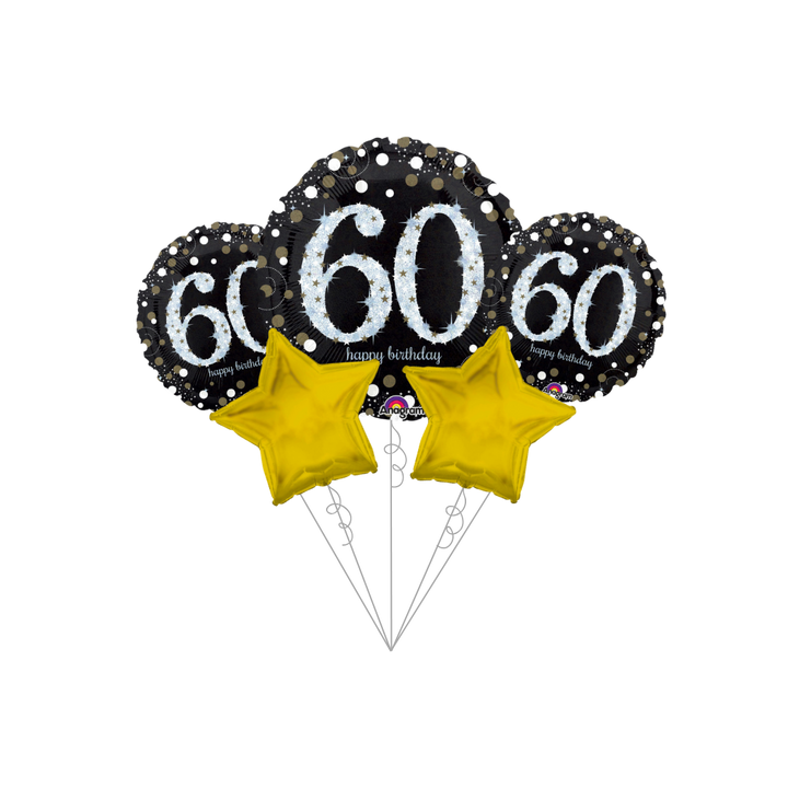 Premium Sparkling Celebration 60th Birthday Foil Balloon Bundle with Balloon Weight