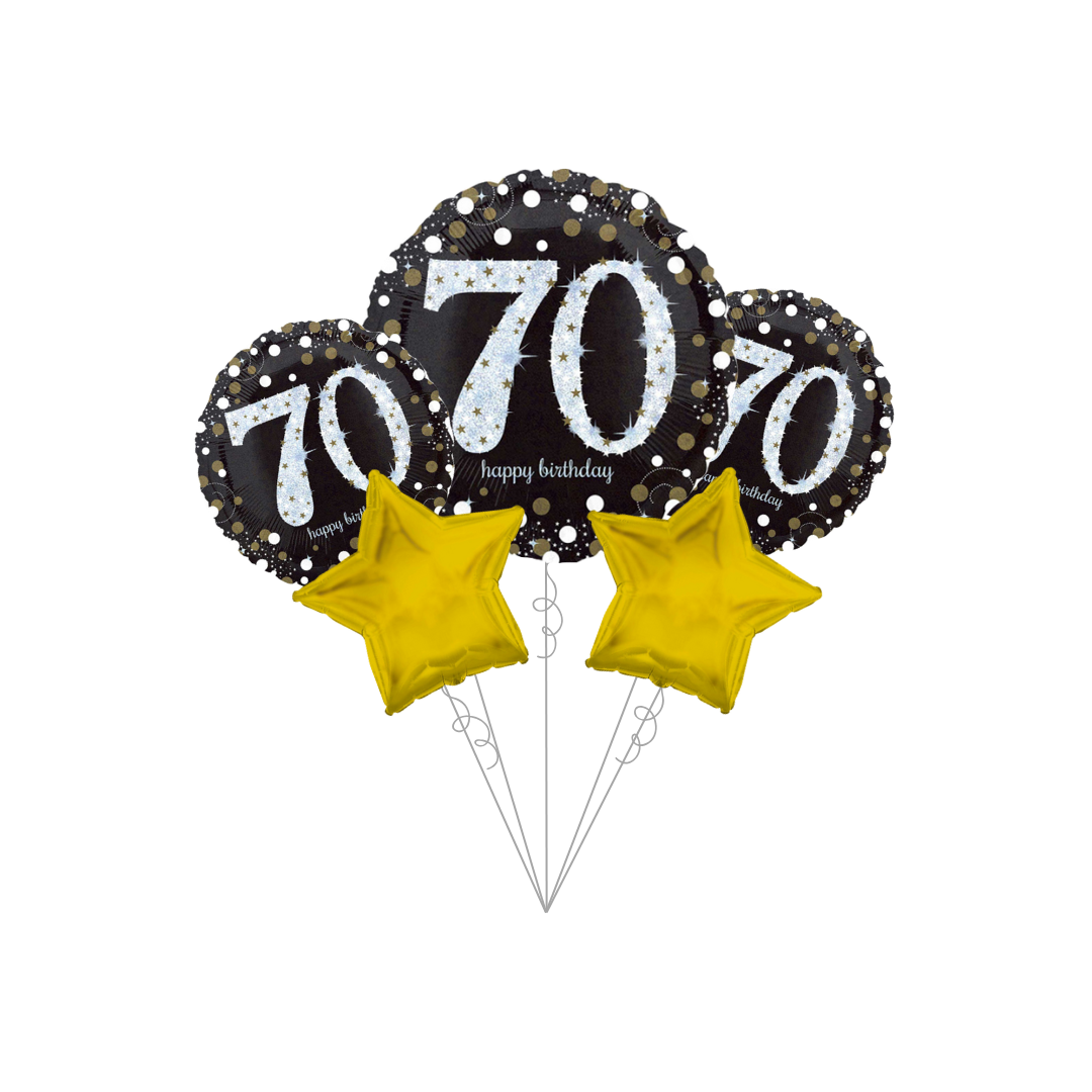 Premium Sparkling Celebration 70th Birthday Foil Balloon Bundle with Balloon Weight