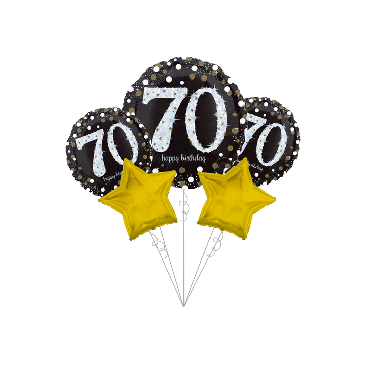 Premium Sparkling Celebration 70th Birthday Foil Balloon Bundle with Balloon Weight