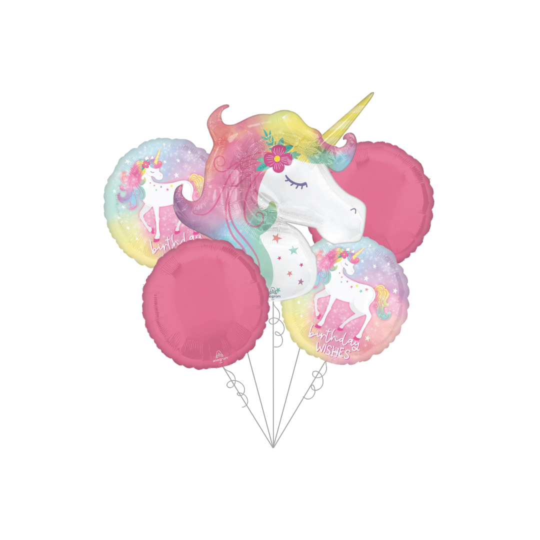 Premium Enchanted Unicorn Foil Balloon Bundle with Balloon Weight