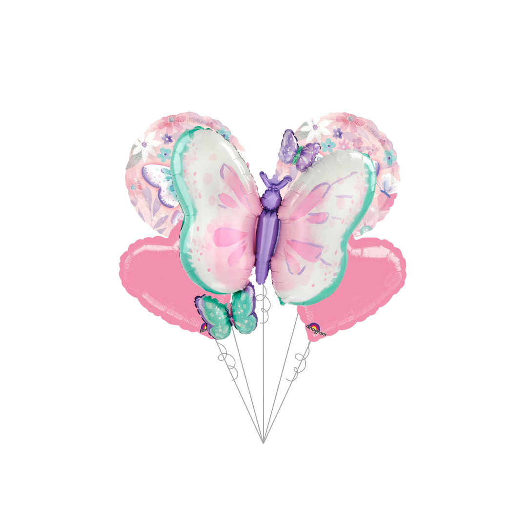 Premium Fluttering Butterflies Foil Balloon Bundle with Balloon Weight