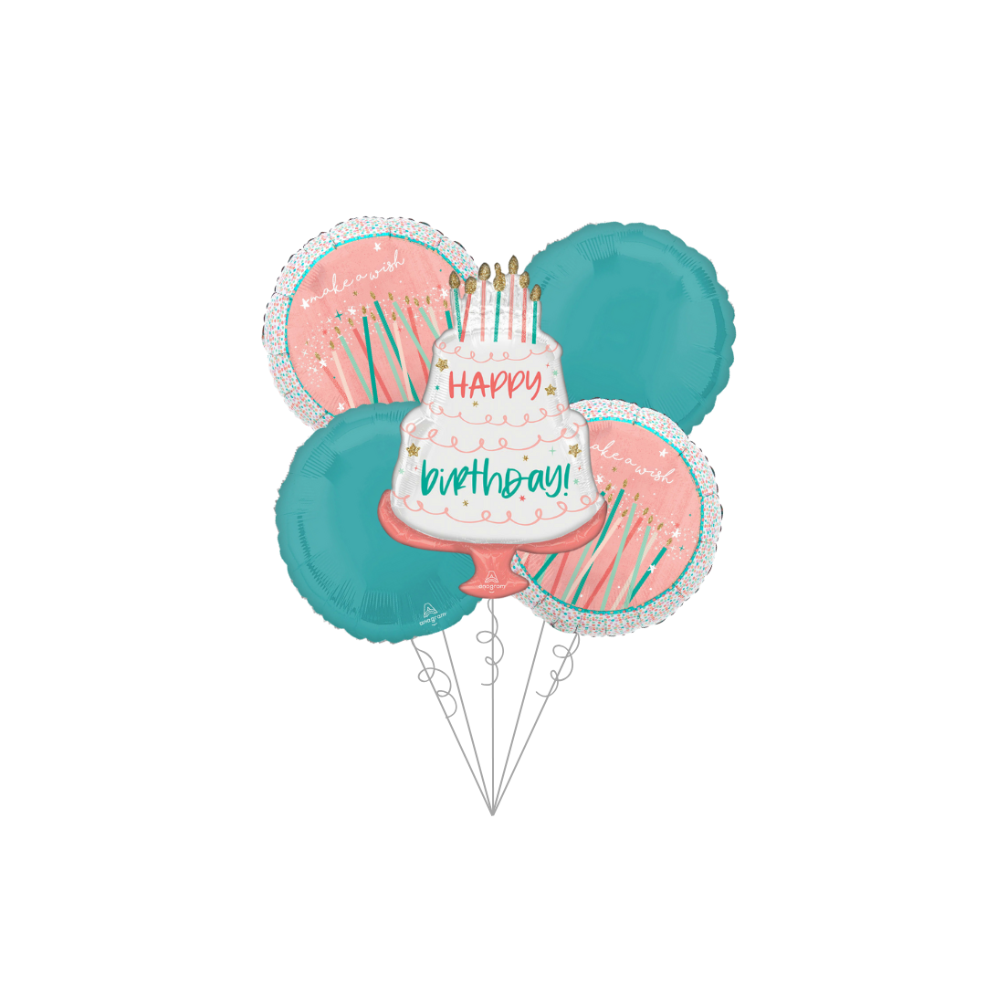 Premium Happy Cake Day Birthday Foil Balloon Bundle with Balloon Weight