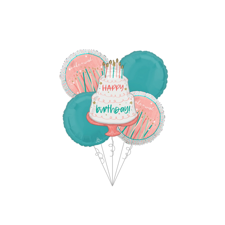 Premium Happy Cake Day Birthday Foil Balloon Bundle with Balloon Weight