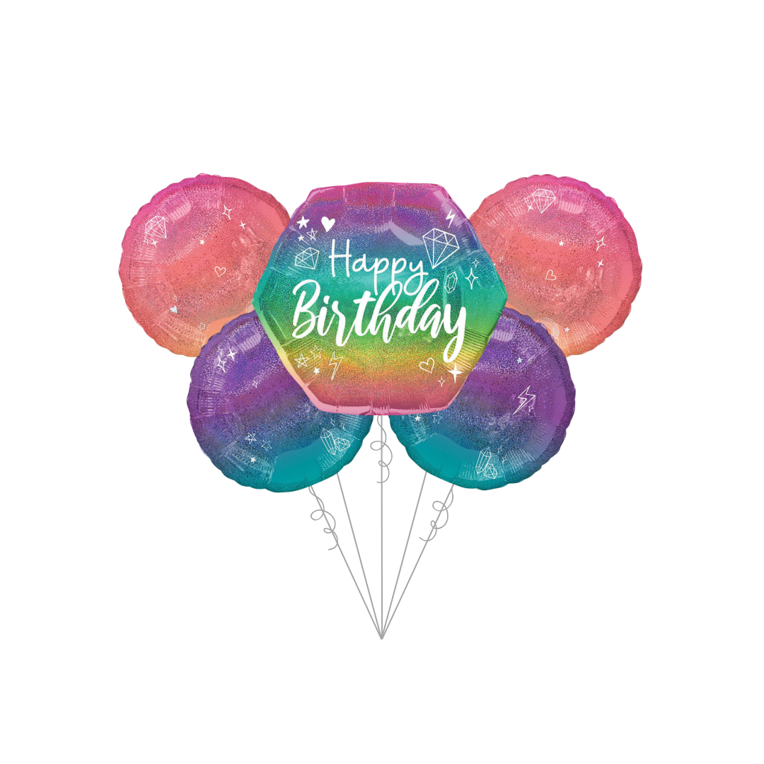 Premium Ombre Sparkle Birthday Foil Balloon Bundle with Balloon Weight