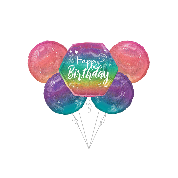 Premium Ombre Sparkle Birthday Foil Balloon Bundle with Balloon Weight