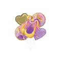Purple and gold Rapunzel balloon bouquet with heart shapes princess birthday theme from Parte Haus party supply store in Bethesda MD