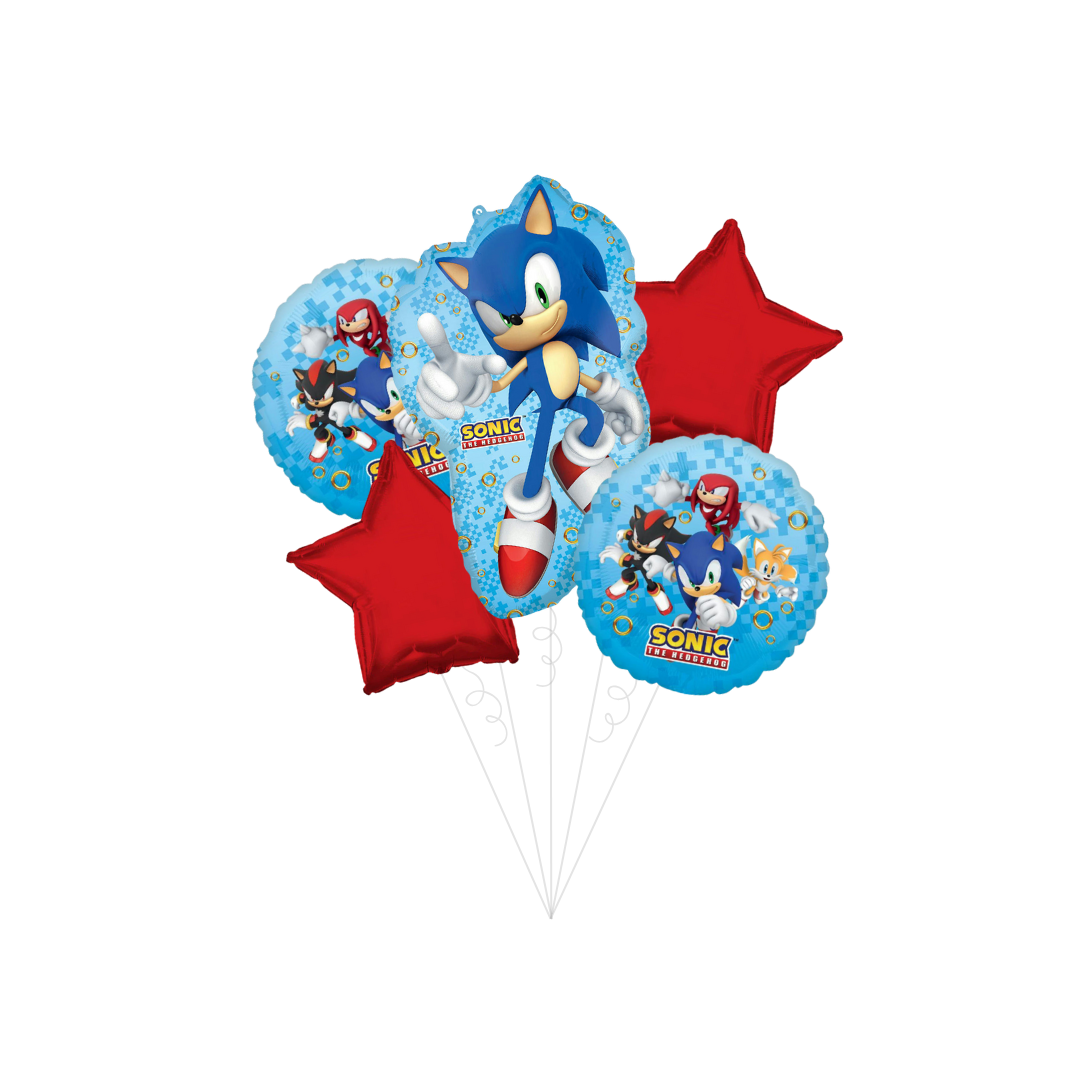 Blue and red Sonic the Hedgehog balloon bouquet featuring video game characters birthday from Parte Haus party supply store in Bethesda MD.