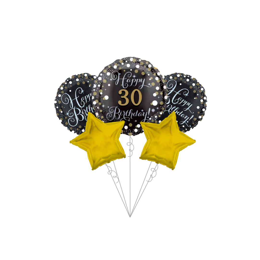 Sparkling Celebration 30th Birthday Foil Balloon Bundle with Balloon Weight, 10pc