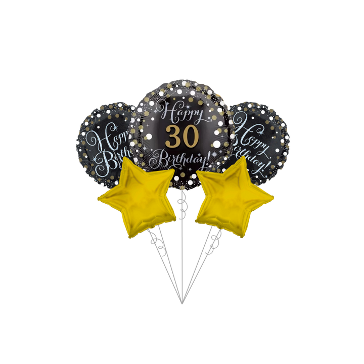 Sparkling Celebration 30th Birthday Foil Balloon Bundle with Balloon Weight, 10pc