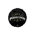 Black birthday foil balloon with aged to perfection text birthday theme from Parte Haus party supply store in Bethesda Maryland