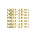 Gold and white beverage napkin with repeated congratulations text graduation theme from Parte Haus party supply store in Bethesda Maryland