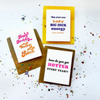 white colorful letterpress birthday greeting cards with playful text on confetti from Parte Haus party supply store in Bethesda Maryland