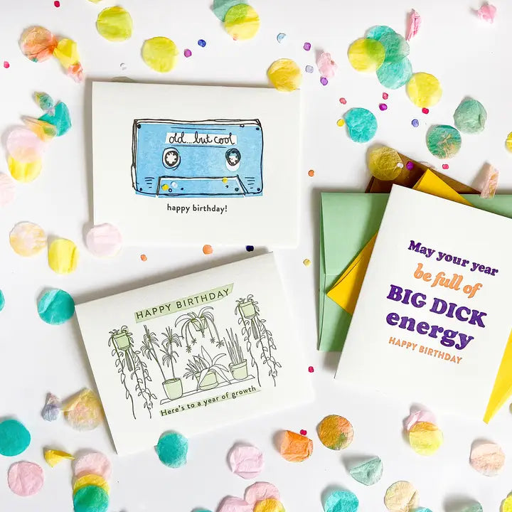 Colorful letterpress birthday cards with playful designs for birthday from Parte Haus party supply store in Bethesda Maryland