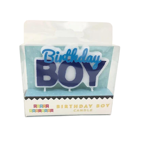 Blue birthday boy candle with bold white border for birthday celebration from Parte Haus party supply store in Bethesda MD