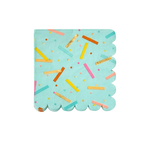 Blue birthday cocktail napkin with colorful confetti design from Parte Haus party supply store in Bethesda MD