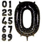 Black gold number foil balloon set with glitter dots birthday decor from Parte Haus party supply store in Bethesda MD