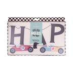 Black happy birthday banner set with race cars for birthday theme from Parte Haus party supply store in Bethesda Maryland