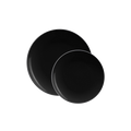 Black silver round plastic plates with shiny finish for modern events from Parte Haus party supply store in Bethesda MD