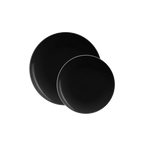 Black silver round plastic plates with shiny finish for modern events from Parte Haus party supply store in Bethesda MD