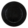 Black snakeskin look round plastic charger plate elegant table setting from Parte Haus party supply store in Bethesda MD