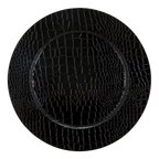 Black snakeskin look round plastic charger plate elegant table setting from Parte Haus party supply store in Bethesda MD