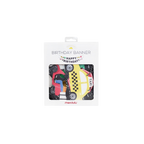 Black transportation birthday banner with colorful cars theme for birthday from Parte Haus party supply store in Bethesda MD