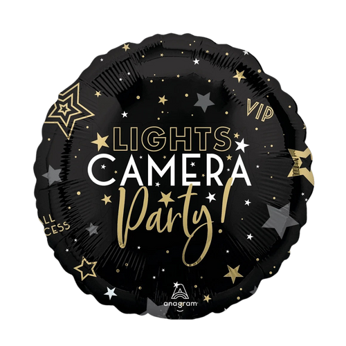 Black foil balloon with gold and white stars for awards night from Parte Haus party supply store in Bethesda Maryland