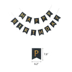 Black gold birthday banner with HAPPY BIRTHDAY text for birthday party from Parte Haus party supply store in Bethesda MD