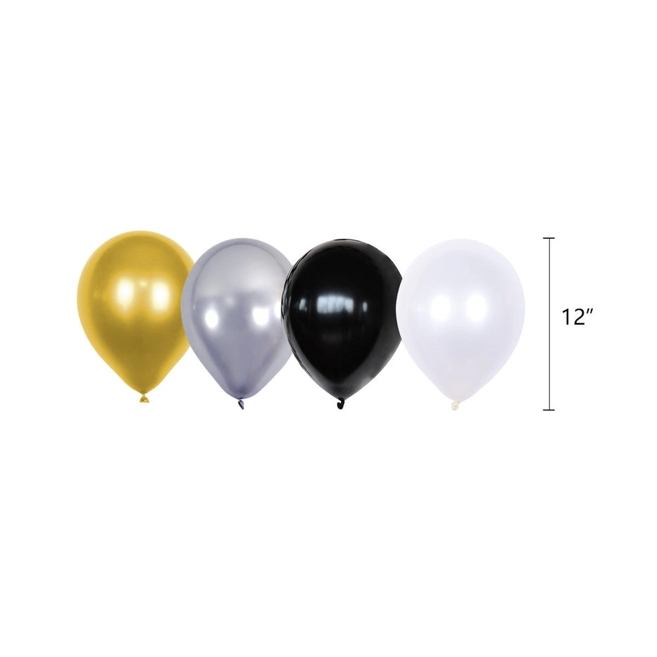 Black gold silver white balloon set classic birthday decoration from Parte Haus party supply store in Bethesda Maryland