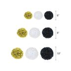 Black gold white tissue pom pom set for birthday celebration from Parte Haus party supply store in Bethesda MD