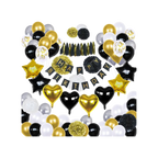 Black gold birthday decoration kit with balloons and happy birthday banner birthday theme from Parte Haus party supply store in Bethesda Maryland