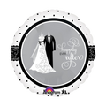 Black and white wedding foil balloon with tuxedo and dress graphic for wedding theme from Parte Haus party supply store in Bethesda Maryland