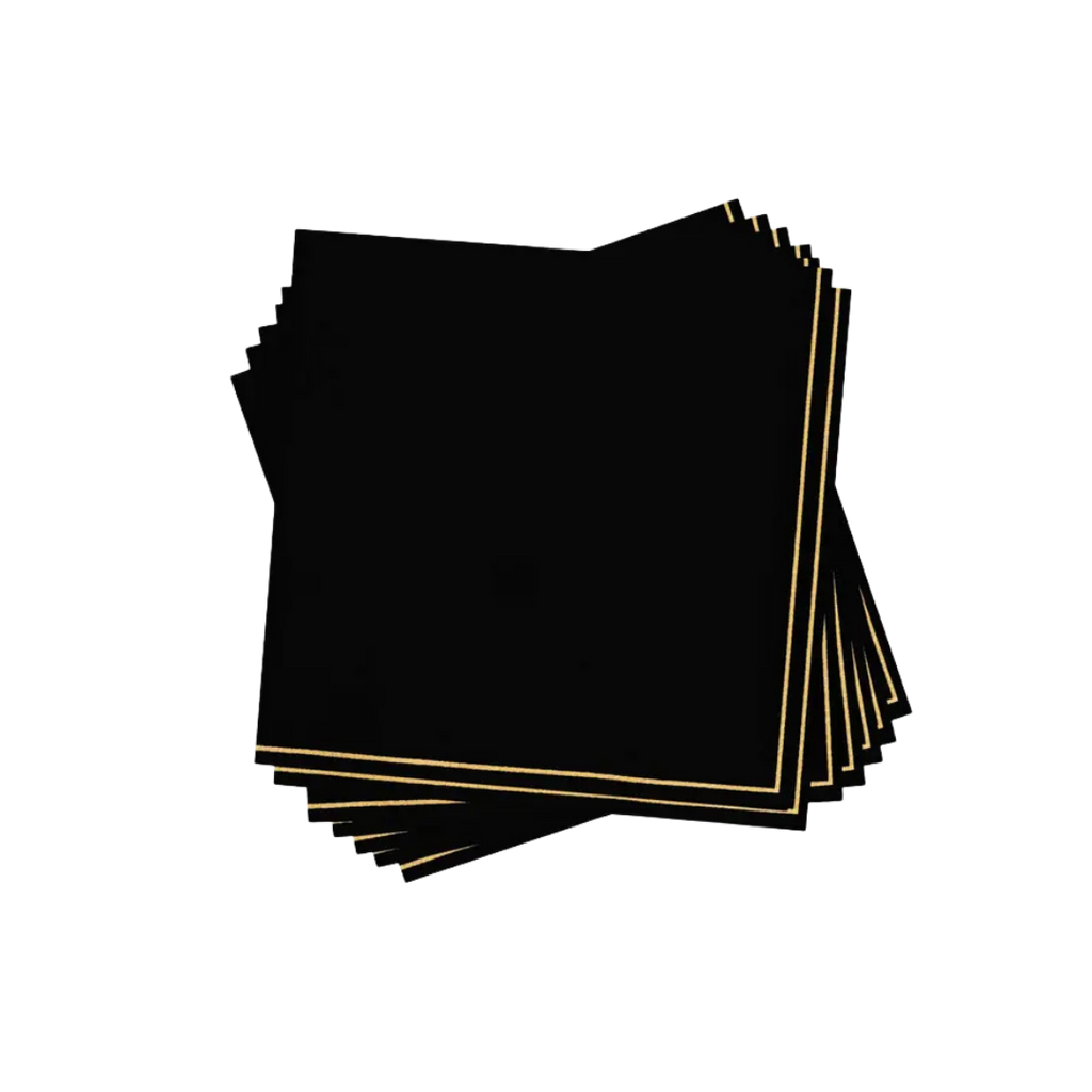 Black with gold stripe cocktail napkins elegant modern design from Parte Haus party supply store in Bethesda MD