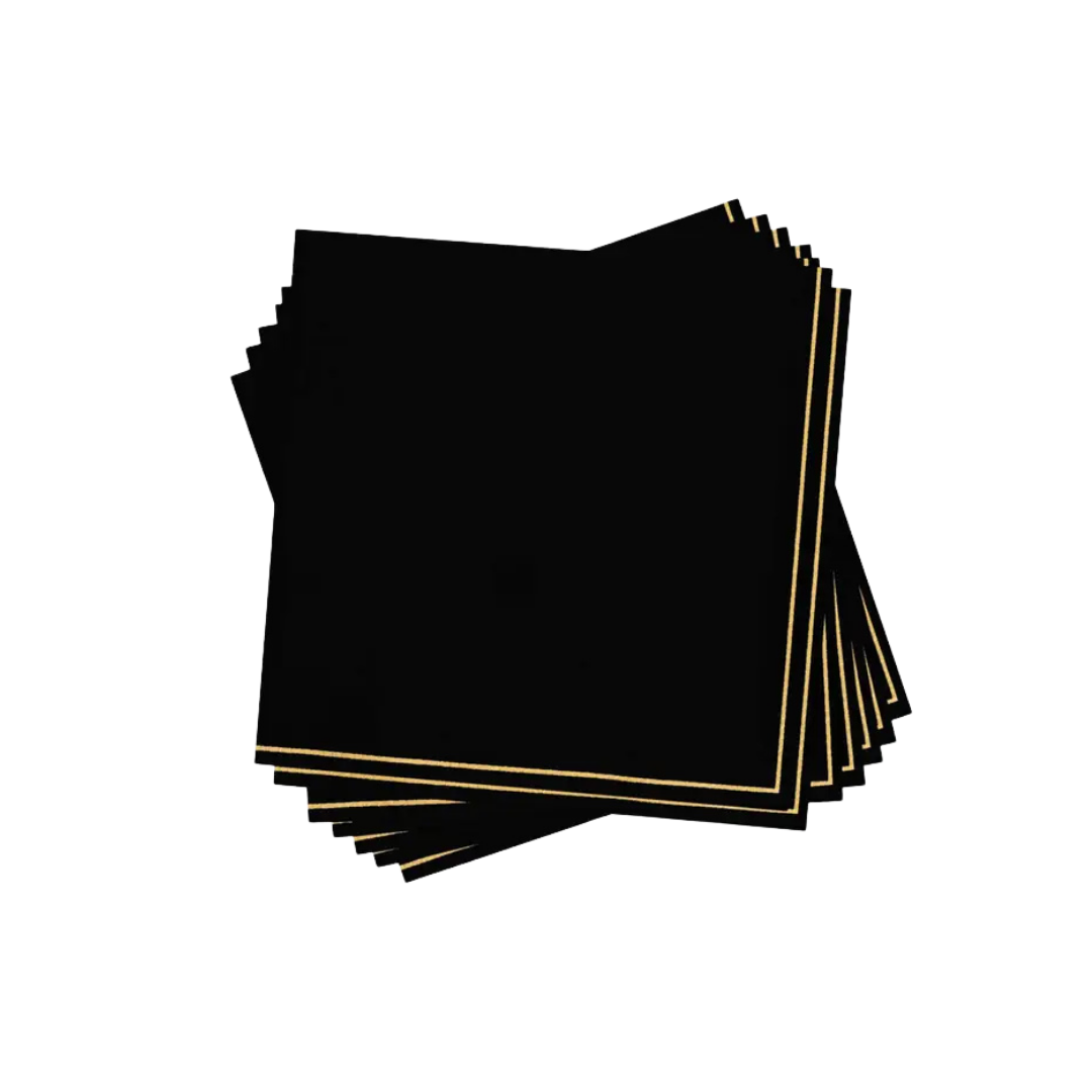 Black with gold stripe cocktail napkins elegant modern design from Parte Haus party supply store in Bethesda MD