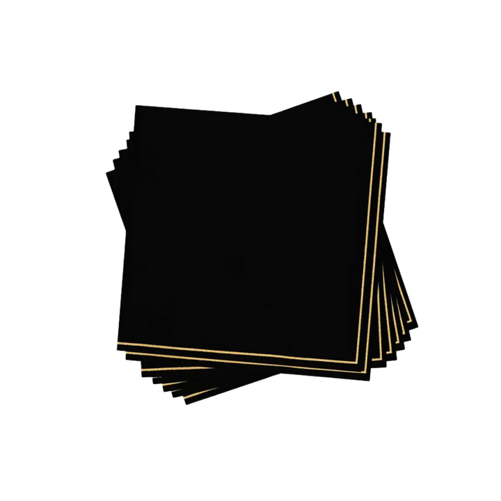 Black with Gold Stripe Cocktail Napkins