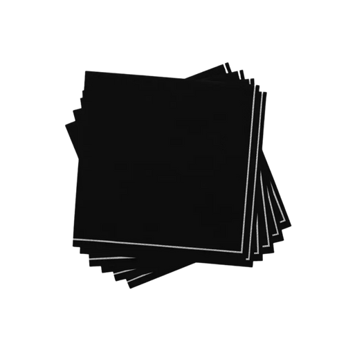 Black with silver stripe cocktail paper napkins elegant design from Parte Haus party supply store in Bethesda MD.