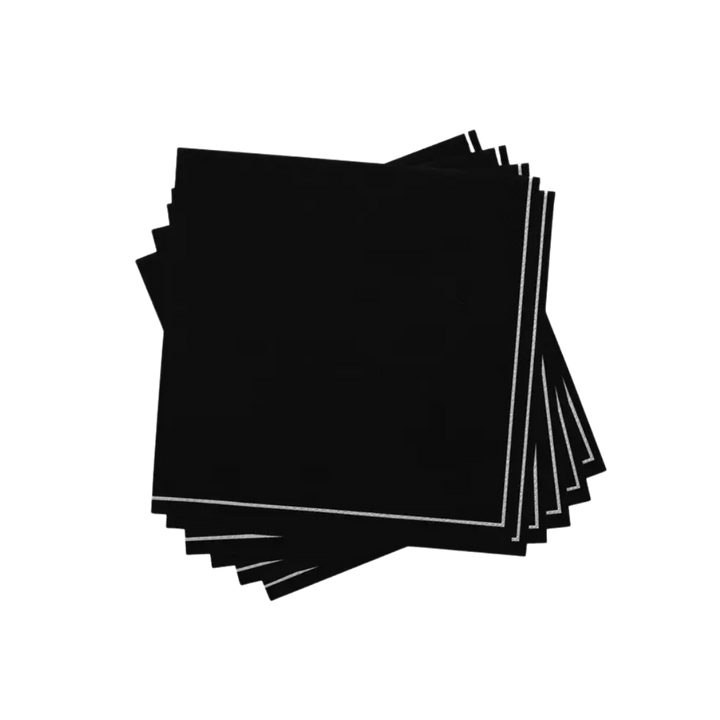 Black with Silver Stripe Cocktail Napkins