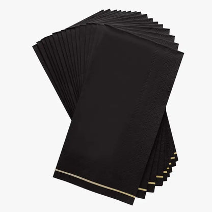 Black with Gold Stripe Guest Paper Napkins | 16 Napkins (Dinner)