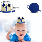 Blue and gold first birthday crown hat for baby boy first birthday from Parte Haus party supply store in Bethesda Maryland