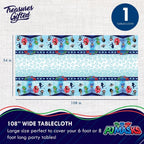 Blue PJ Masks tablecloth with cartoon characters birthday theme from Parte Haus party supply store in Bethesda MD
