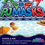Blue PJ Masks tablecloth with character faces for kids birthday at Parte Haus party supply store in Bethesda MD