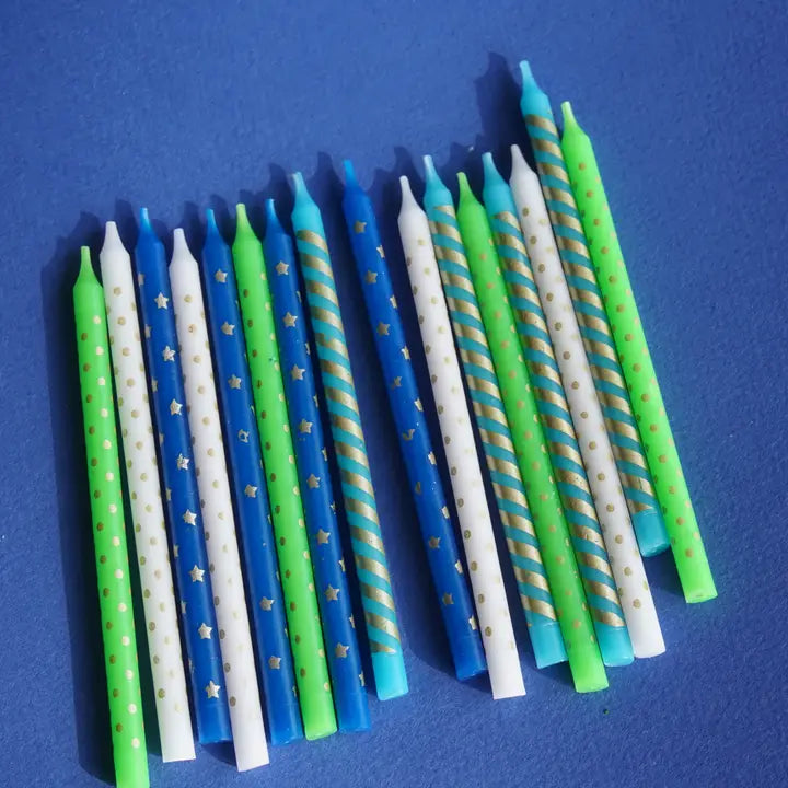 Blue and Green Metallic Patterned Candle Set - 16 pk